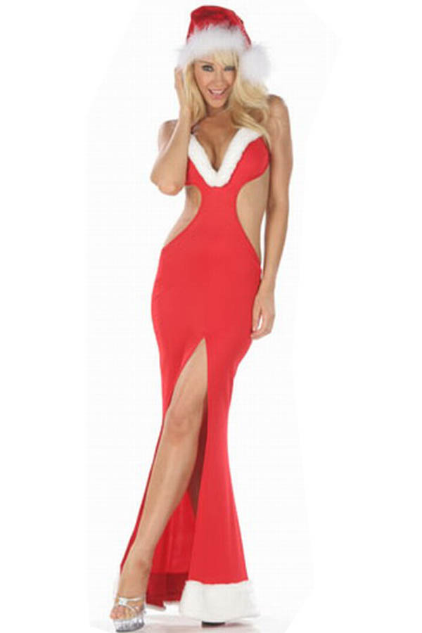 Christmas Costumes Sexy Open Back Red Gown - Click Image to Close